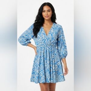 NWT Athina Elegant Blue and Cream Floral Dress size M